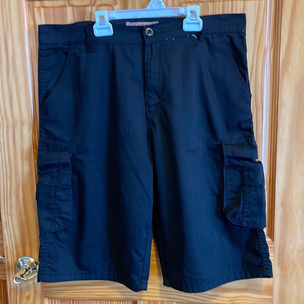 Black flat front men's shorts